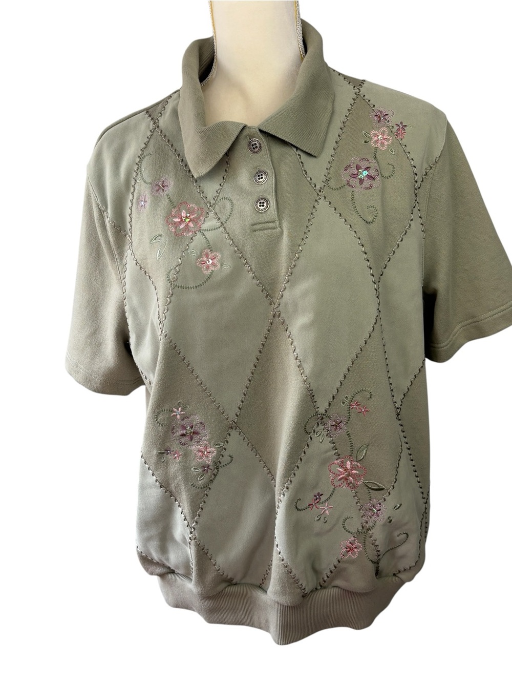 Alfred Dunner polo sweater, size XL, embroidered, argyle, dressy, office, fall